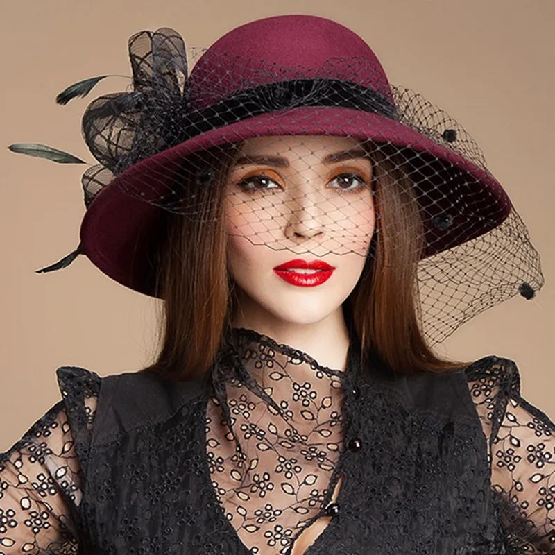 EE 5050 hat Women's winter English women's woolen hat winter all casual mesh large brim woolen top hat