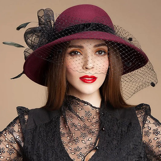EE 5050 hat Women's winter English women's woolen hat winter all casual mesh large brim woolen top hat
