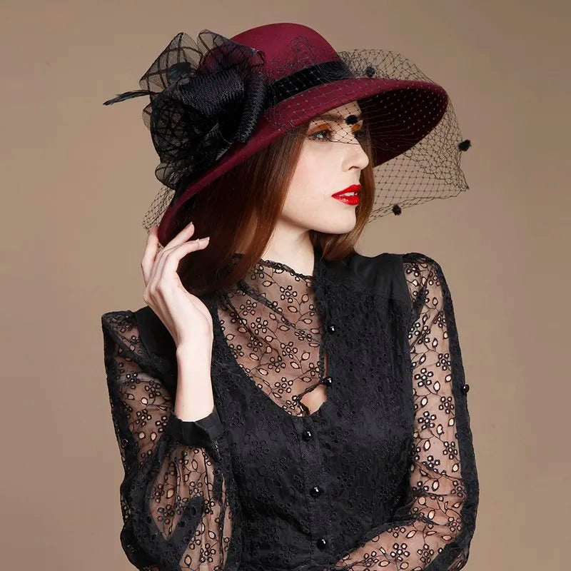 EE 5050 hat Women's winter English women's woolen hat winter all casual mesh large brim woolen top hat