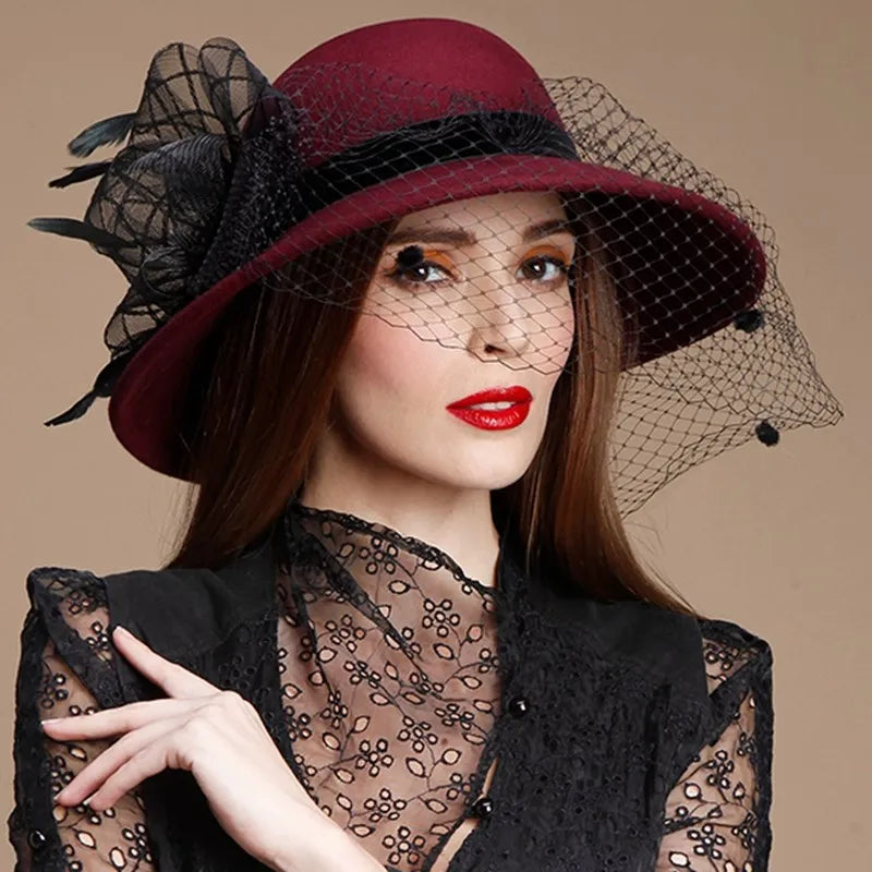 EE 5050 hat Women's winter English women's woolen hat winter all casual mesh large brim woolen top hat