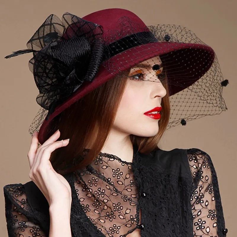 EE 5050 hat Women's winter English women's woolen hat winter all casual mesh large brim woolen top hat