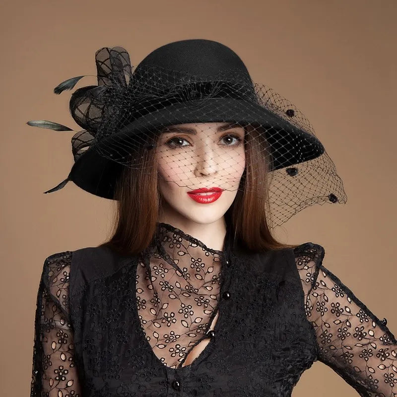 EE 5050 hat Women's winter English women's woolen hat winter all casual mesh large brim woolen top hat