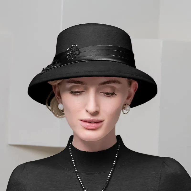 EE 5062 Autumn and Winter New Elegant Wool Hat Elegant Versatile English Top Hat Winter Fashion Women's Hat
