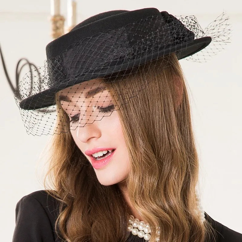 EE 5069 winter new European wool small top hat autumn and winter travel shopping lady black hat woman