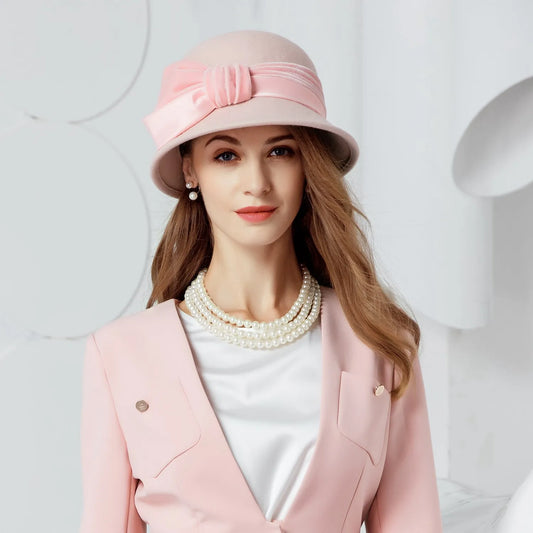 EE 5077 Autumn and winter on the new casual pink hat women's winter women's woolen hat English woolen top hat