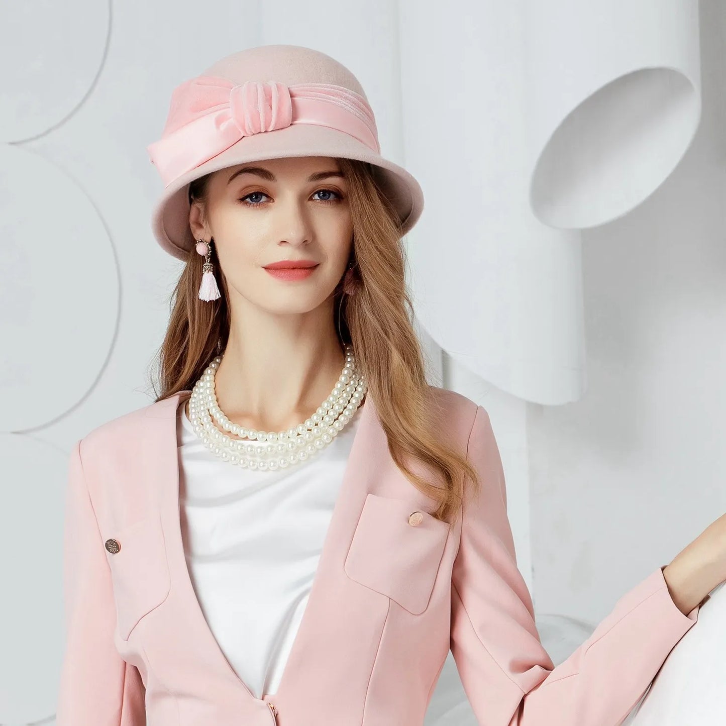 EE 5077 Autumn and winter on the new casual pink hat women's winter women's woolen hat English woolen top hat