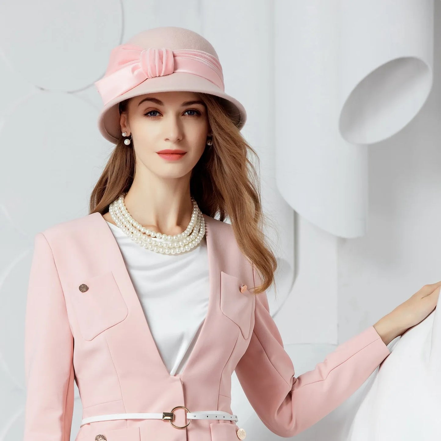 EE 5077 Autumn and winter on the new casual pink hat women's winter women's woolen hat English woolen top hat