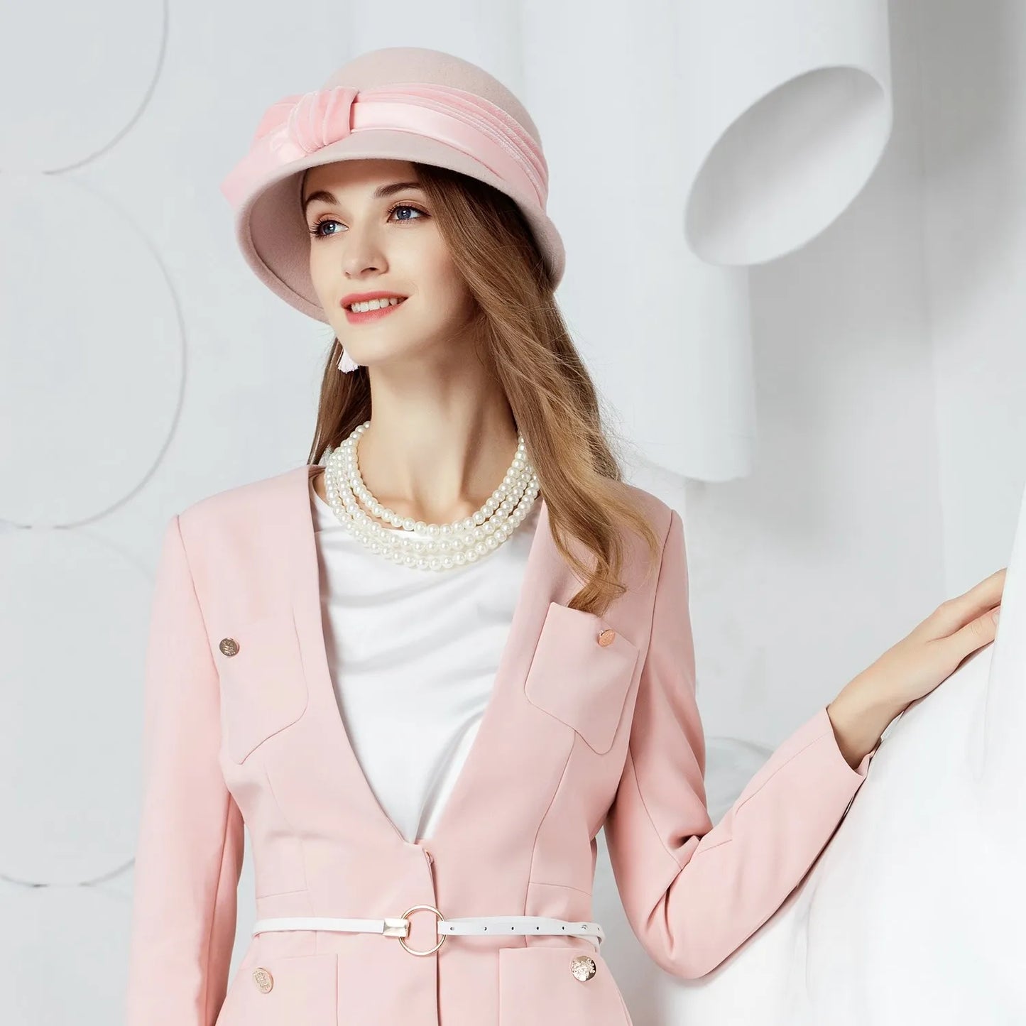 EE 5077 Autumn and winter on the new casual pink hat women's winter women's woolen hat English woolen top hat