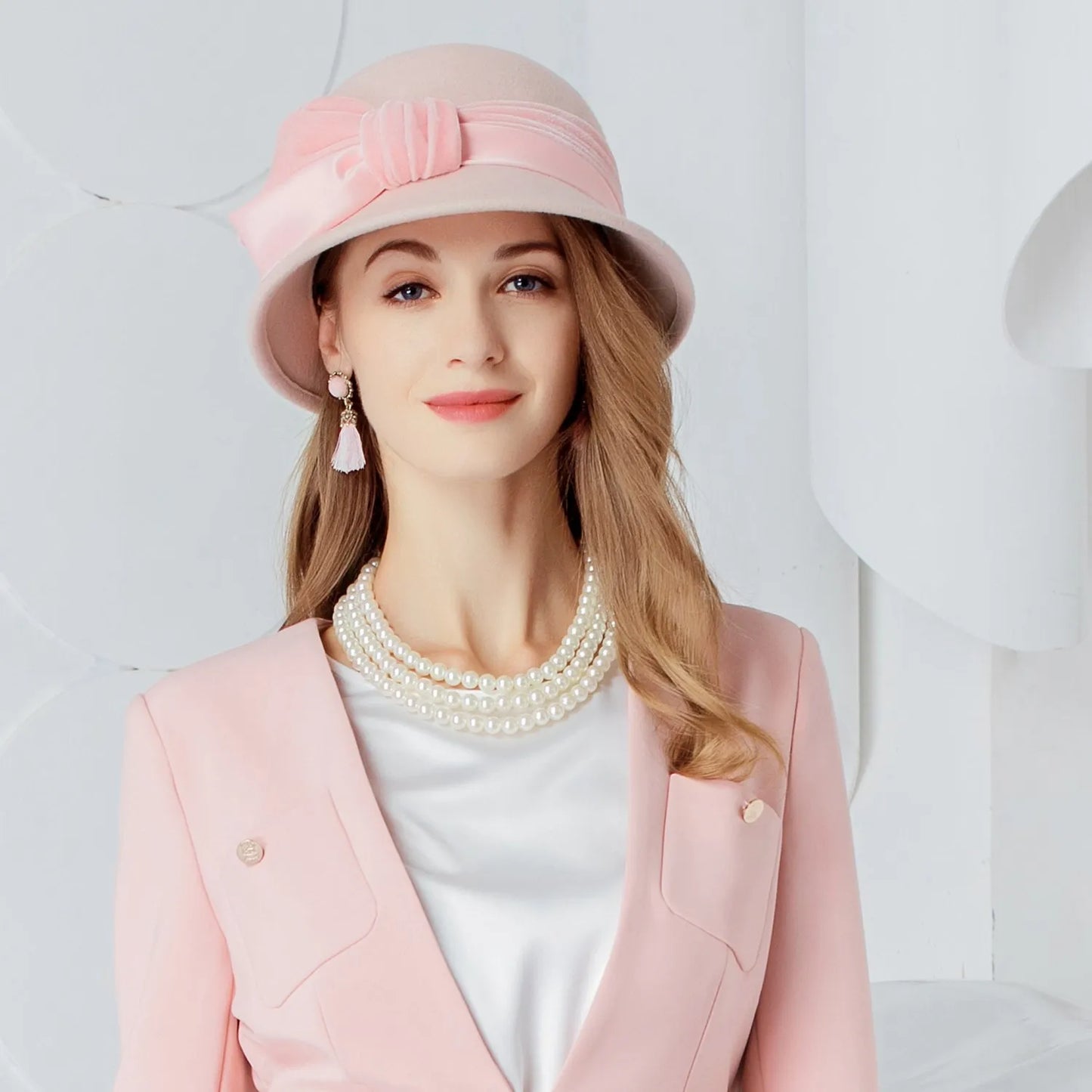 EE 5077 Autumn and winter on the new casual pink hat women's winter women's woolen hat English woolen top hat