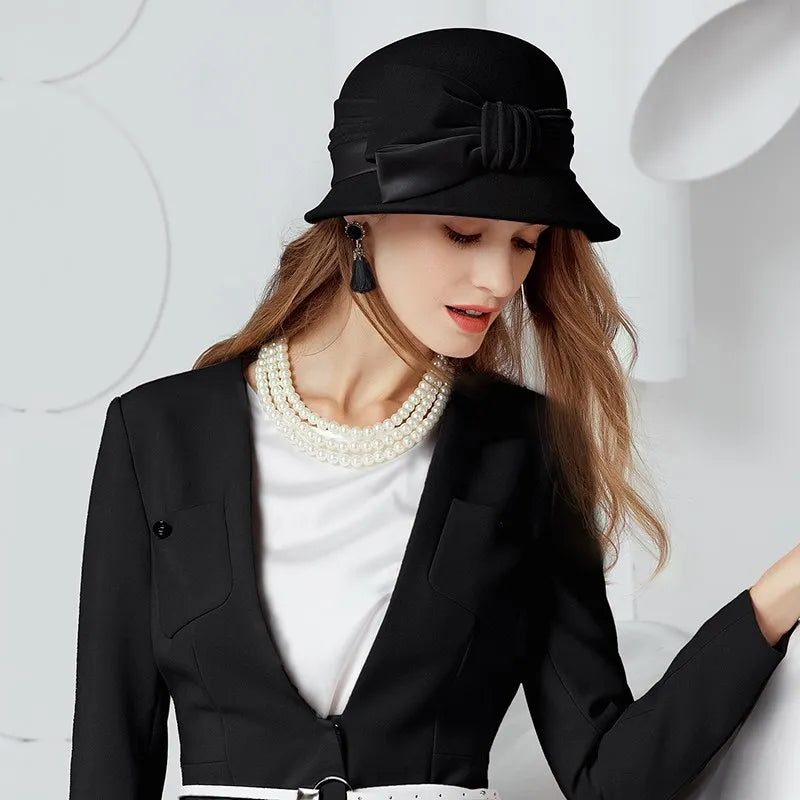 EE 5077 Autumn and winter on the new casual pink hat women's winter women's woolen hat English woolen top hat