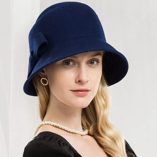 EE 5078 hat women's autumn new spring and autumn woolen hat British vintage elegant winter adult top hat