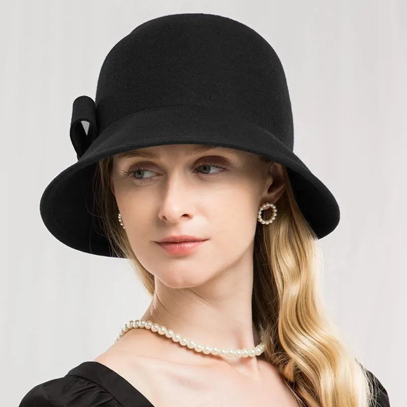 EE 5078 hat women's autumn new spring and autumn woolen hat British vintage elegant winter adult top hat