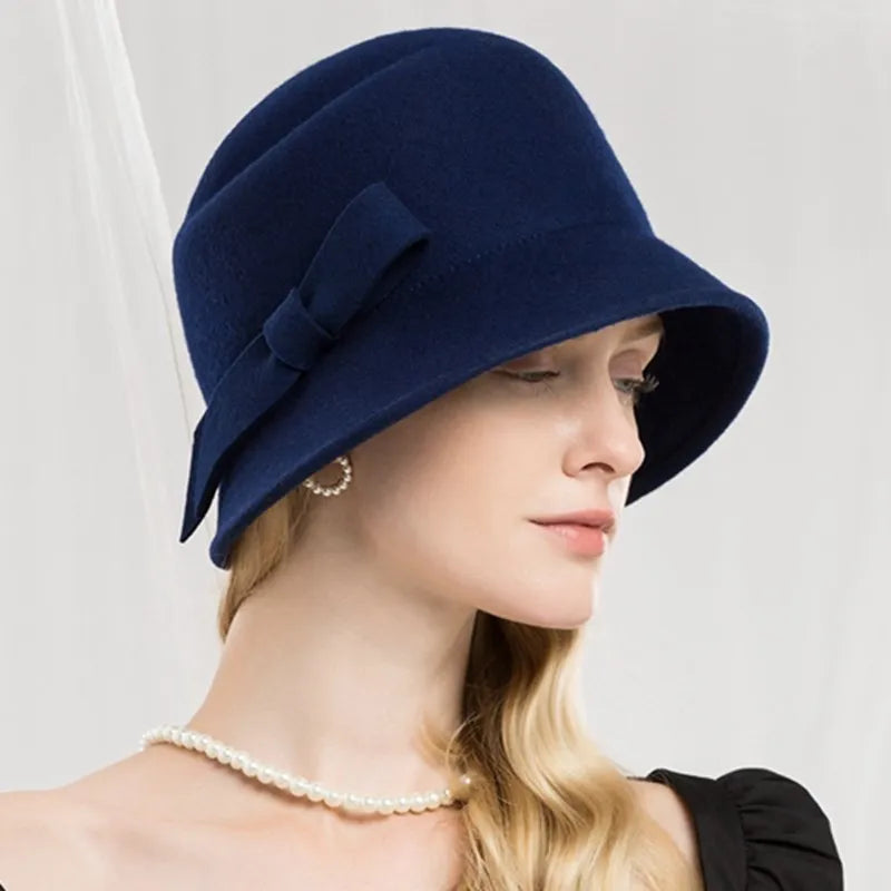 EE 5078 hat women's autumn new spring and autumn woolen hat British vintage elegant winter adult top hat