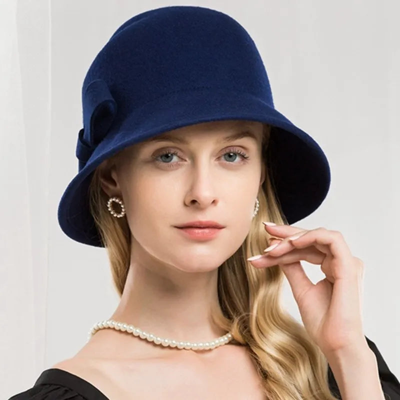EE 5078 hat women's autumn new spring and autumn woolen hat British vintage elegant winter adult top hat