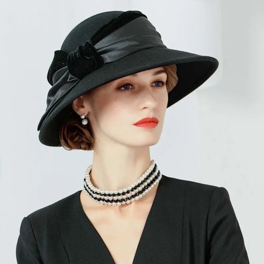 EE 5087 Autumn/Winter British Wool Hat Wide brim Elegant Versatile Wool Hat Autumn/Winter Women's Fashion Korean Edition