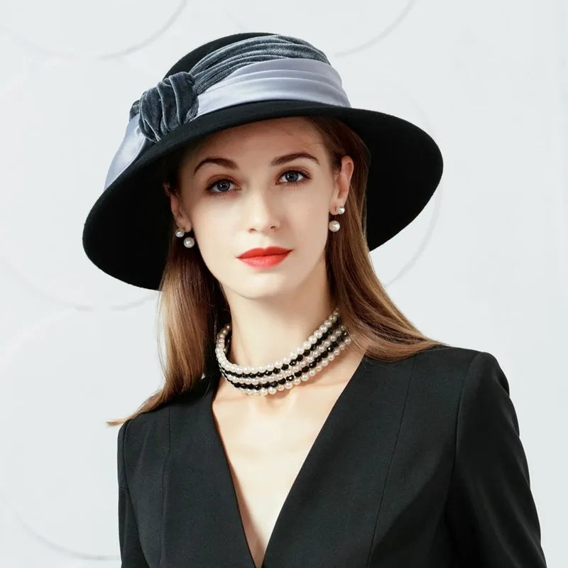 EE 5087 Autumn/Winter British Wool Hat Wide brim Elegant Versatile Wool Hat Autumn/Winter Women's Fashion Korean Edition