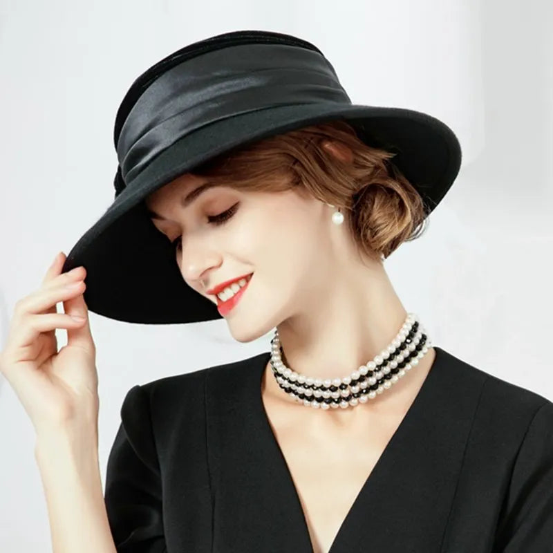 EE 5087 Autumn/Winter British Wool Hat Wide brim Elegant Versatile Wool Hat Autumn/Winter Women's Fashion Korean Edition
