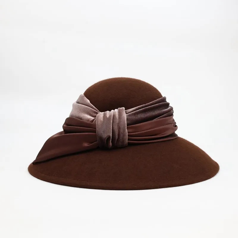 EE 5087 Autumn/Winter British Wool Hat Wide brim Elegant Versatile Wool Hat Autumn/Winter Women's Fashion Korean Edition