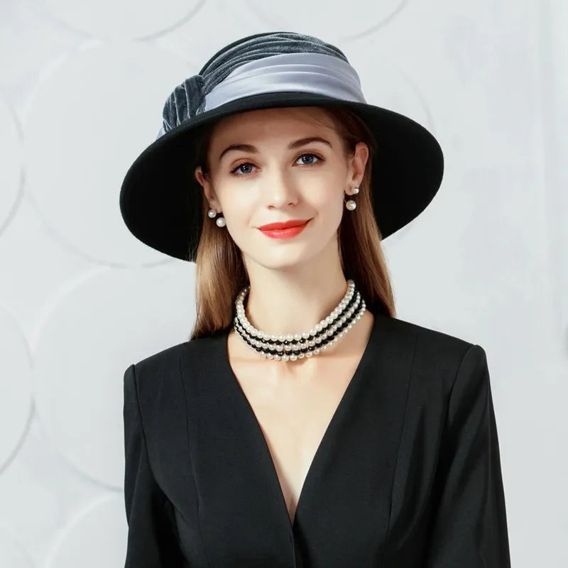 EE 5087 Autumn/Winter British Wool Hat Wide brim Elegant Versatile Wool Hat Autumn/Winter Women's Fashion Korean Edition