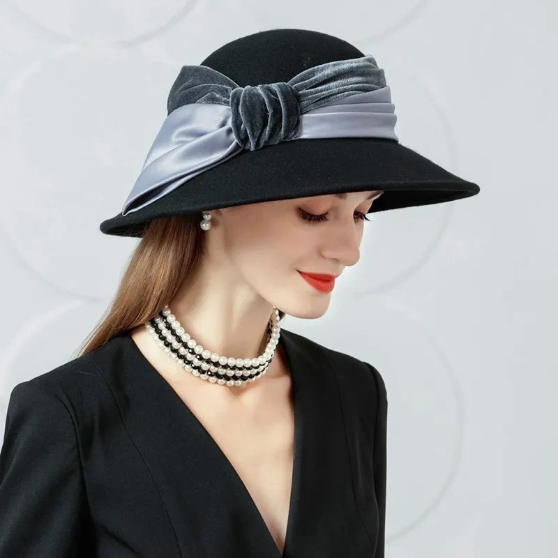 EE 5087 Autumn/Winter British Wool Hat Wide brim Elegant Versatile Wool Hat Autumn/Winter Women's Fashion Korean Edition