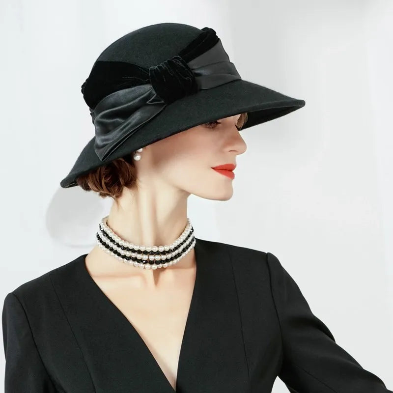 EE 5087 Autumn/Winter British Wool Hat Wide brim Elegant Versatile Wool Hat Autumn/Winter Women's Fashion Korean Edition