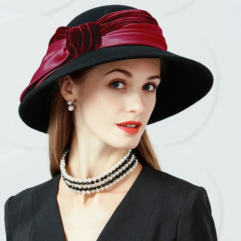 EE 5087 Autumn/Winter British Wool Hat Wide brim Elegant Versatile Wool Hat Autumn/Winter Women's Fashion Korean Edition
