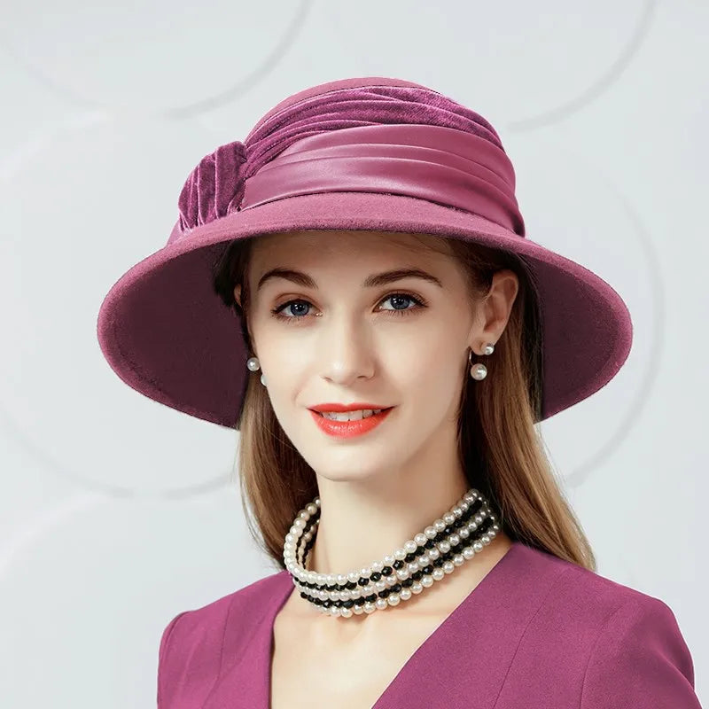 EE 5087 Autumn/Winter British Wool Hat Wide brim Elegant Versatile Wool Hat Autumn/Winter Women's Fashion Korean Edition