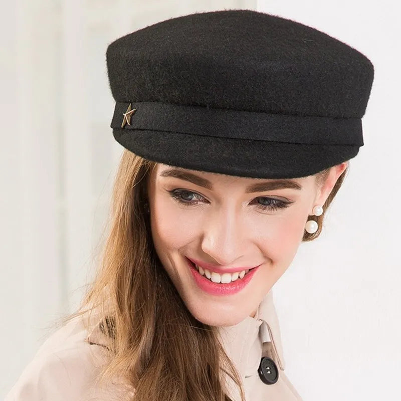EE 5091 Autumn and winter new British women's hat winter tide Korean version black all the literary wool hat