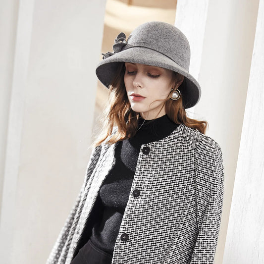 EE 5099  [Wool] Autumn new domed flower woolen hat travel all matching hat female 