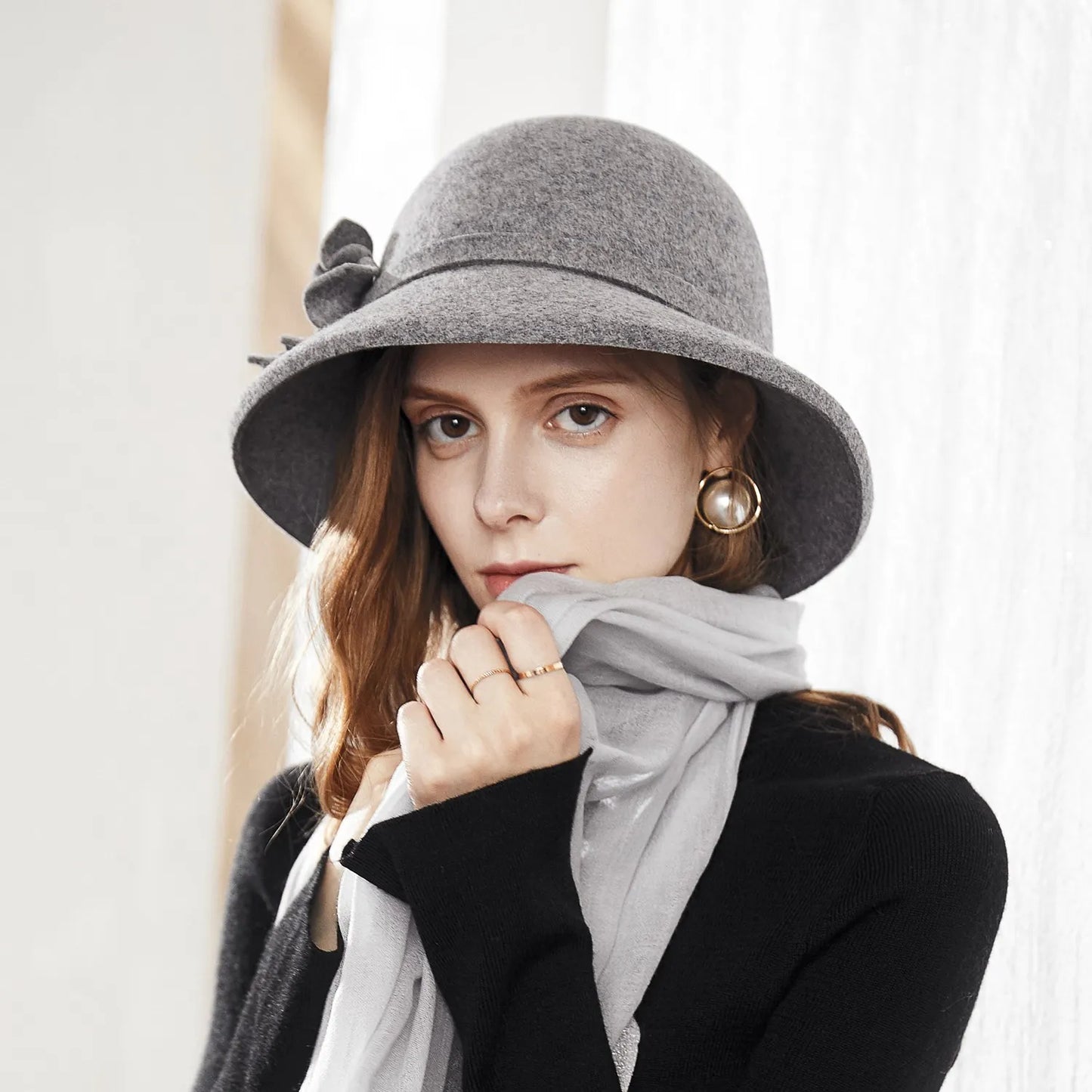 EE 5099  [Wool] Autumn new domed flower woolen hat travel all matching hat female 