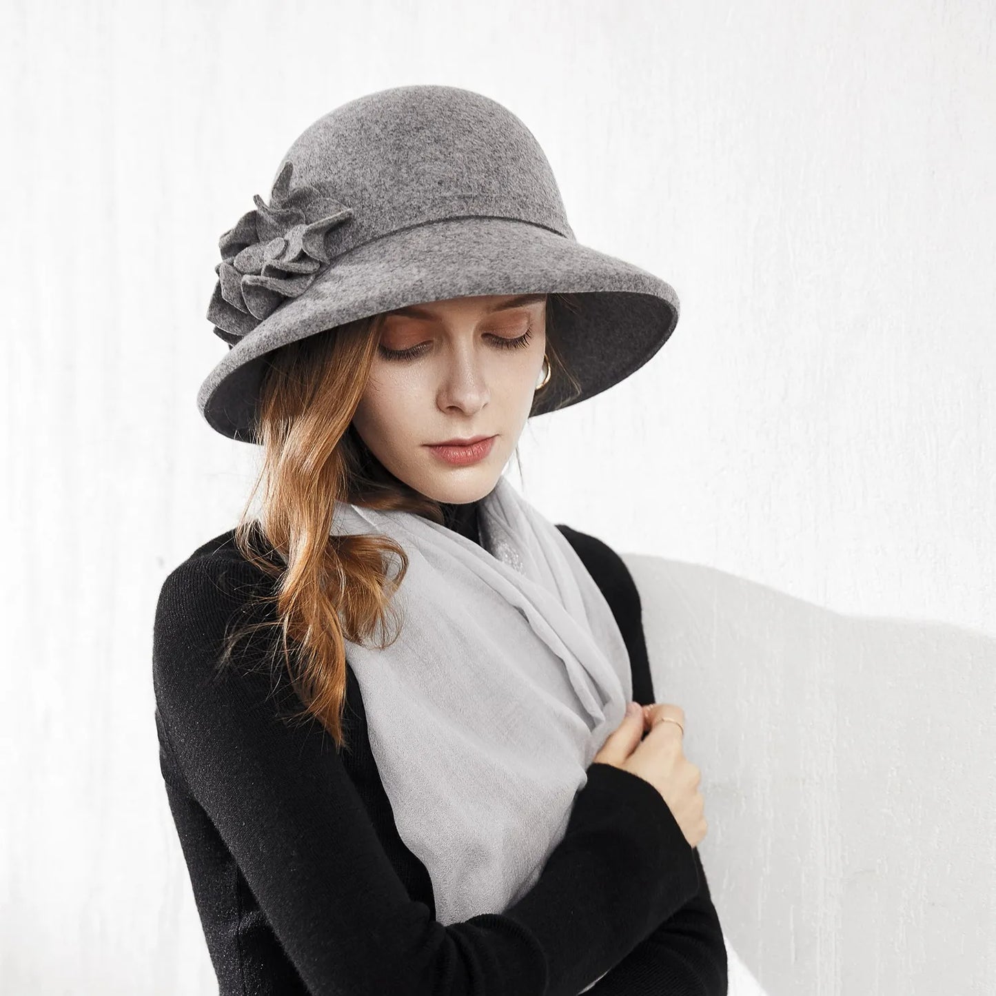 EE 5099  [Wool] Autumn new domed flower woolen hat travel all matching hat female 