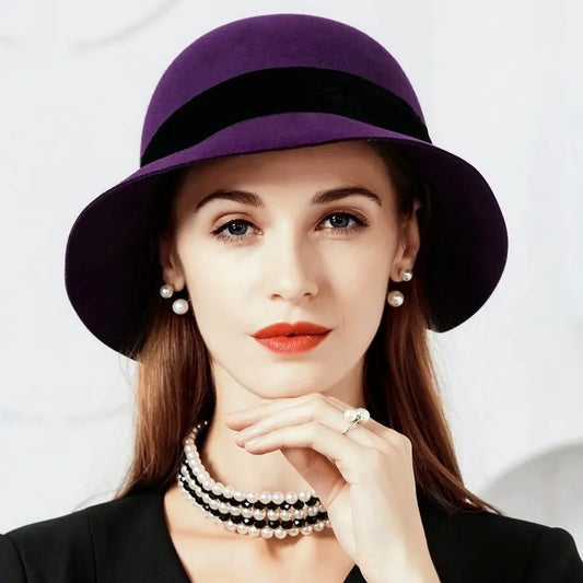 FADVES 1920s Vintage Wool Cloche Fedora-Hat Church Fascinator Hat Derby Hat  5105