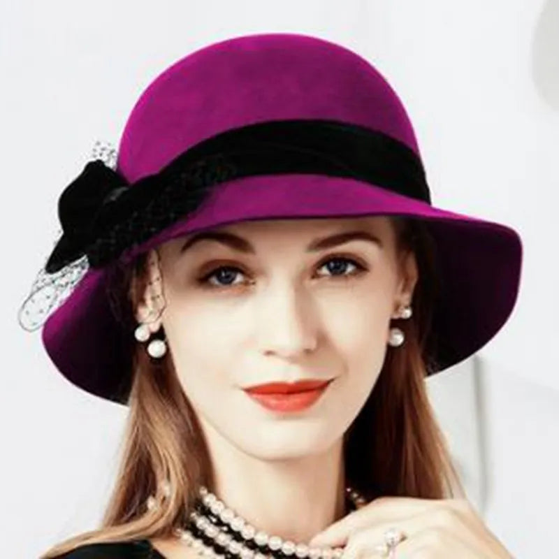 FADVES 1920s Vintage Wool Cloche Fedora-Hat Church Fascinator Hat Derby Hat  5105
