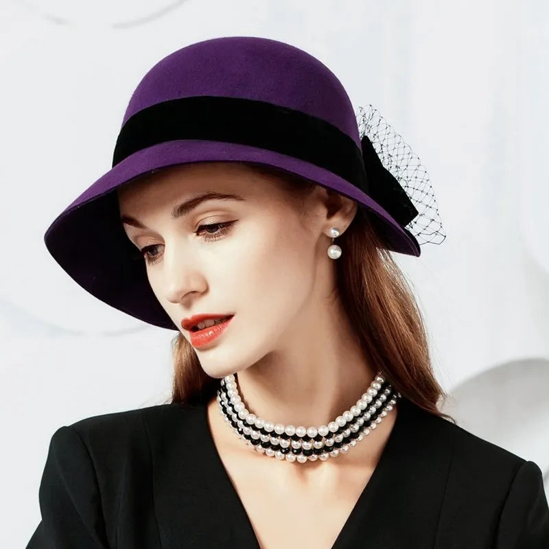 FADVES 1920s Vintage Wool Cloche Fedora-Hat Church Fascinator Hat Derby Hat  5105