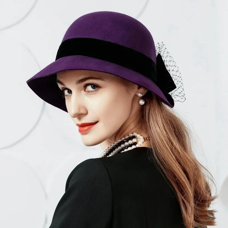 FADVES 1920s Vintage Wool Cloche Fedora-Hat Church Fascinator Hat Derby Hat  5105
