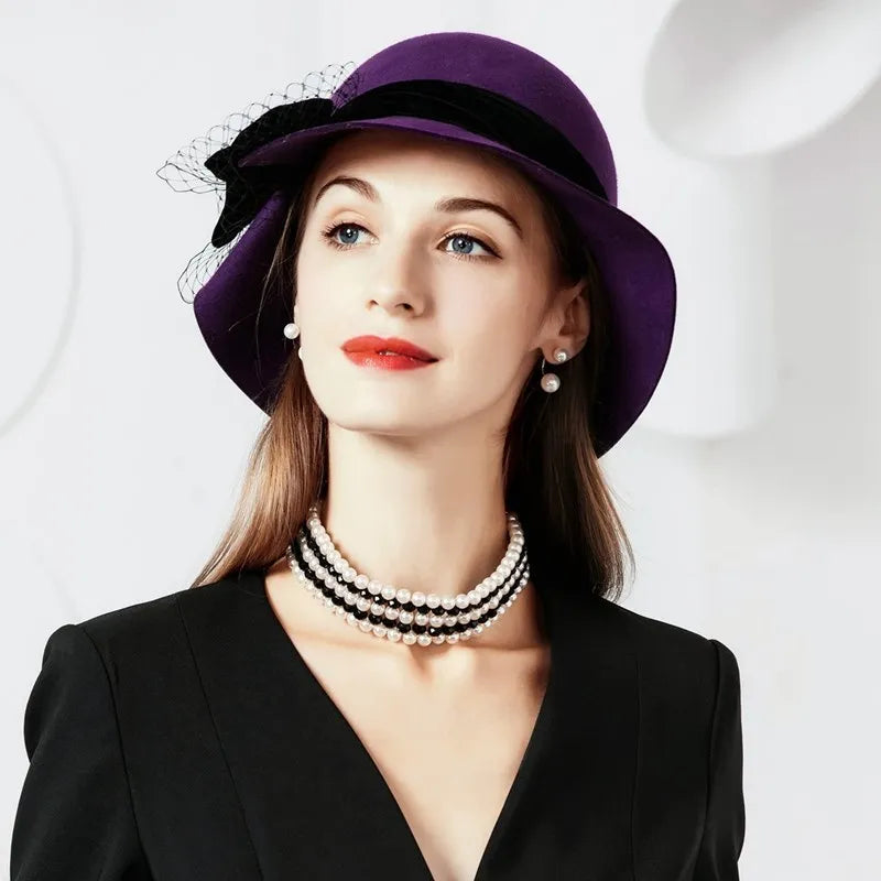 FADVES 1920s Vintage Wool Cloche Fedora-Hat Church Fascinator Hat Derby Hat  5105