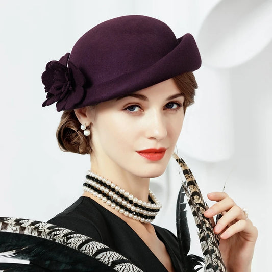 EE 5108 Autumn and Winter/Vintage/100% Australian Wool Felt/Delicate/Floral/Ladies Tea Party/Party/Beret/Wool Felt Hat