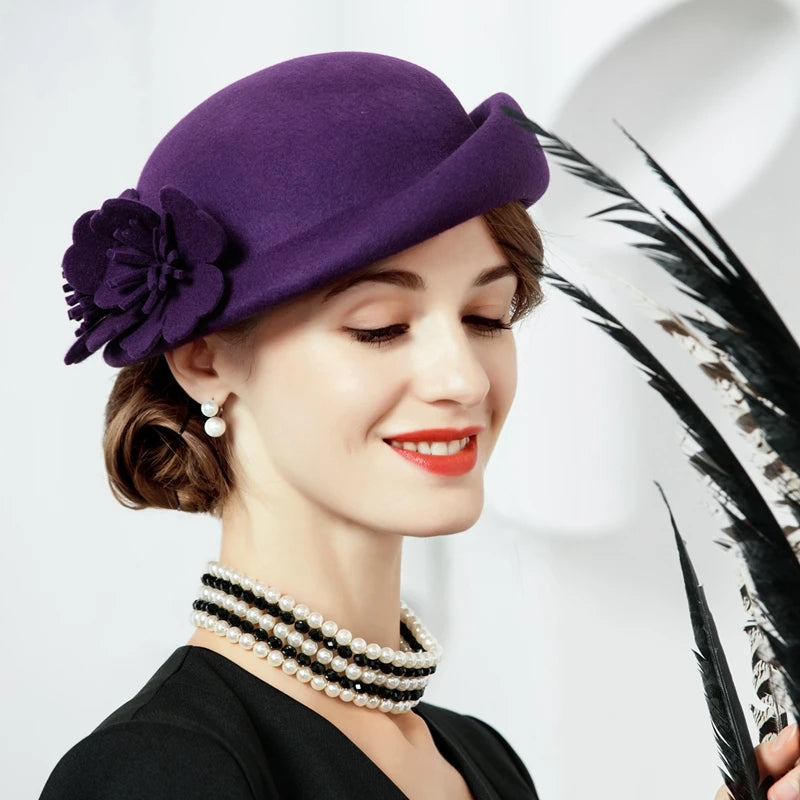 EE 5108 Autumn and Winter/Vintage/100% Australian Wool Felt/Delicate/Floral/Ladies Tea Party/Party/Beret/Wool Felt Hat