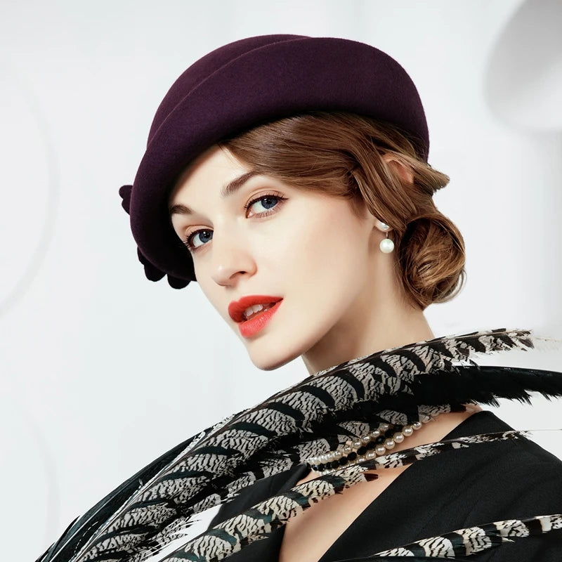 EE 5108 Autumn and Winter/Vintage/100% Australian Wool Felt/Delicate/Floral/Ladies Tea Party/Party/Beret/Wool Felt Hat