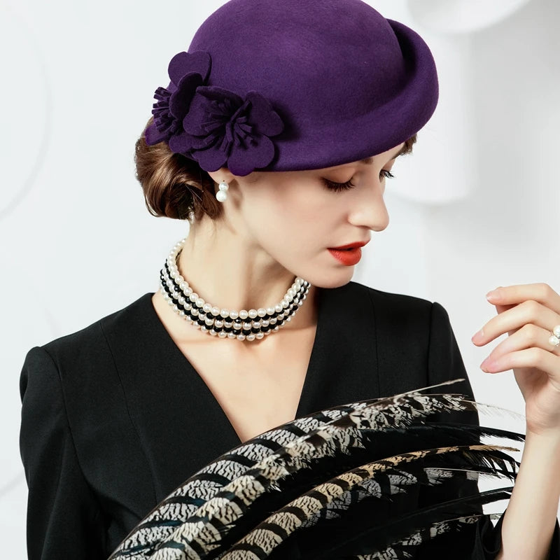 EE 5108 Autumn and Winter/Vintage/100% Australian Wool Felt/Delicate/Floral/Ladies Tea Party/Party/Beret/Wool Felt Hat