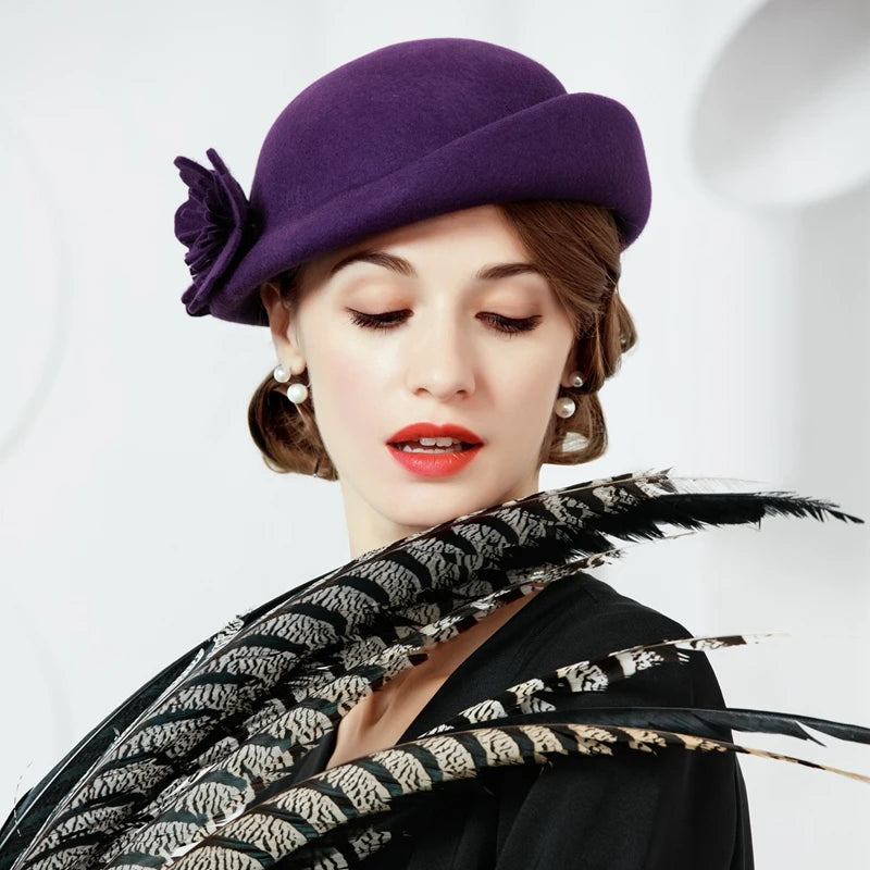 EE 5108 Autumn and Winter/Vintage/100% Australian Wool Felt/Delicate/Floral/Ladies Tea Party/Party/Beret/Wool Felt Hat