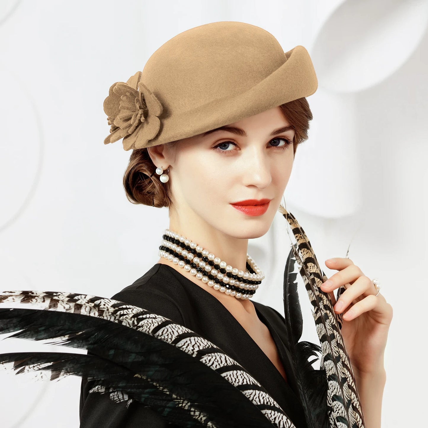 EE 5108 Autumn and Winter/Vintage/100% Australian Wool Felt/Delicate/Floral/Ladies Tea Party/Party/Beret/Wool Felt Hat
