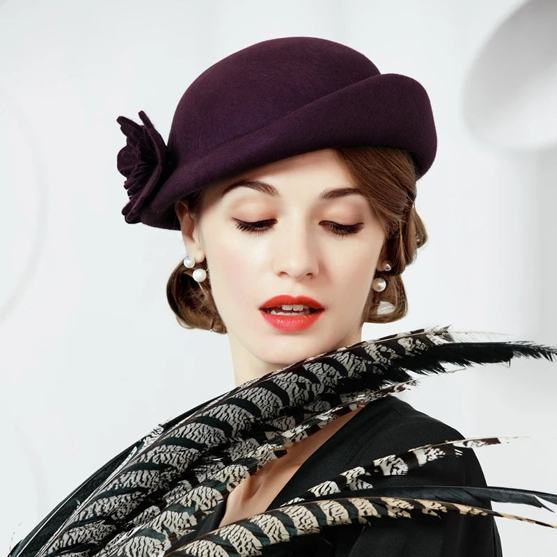 EE 5108 Autumn and Winter/Vintage/100% Australian Wool Felt/Delicate/Floral/Ladies Tea Party/Party/Beret/Wool Felt Hat