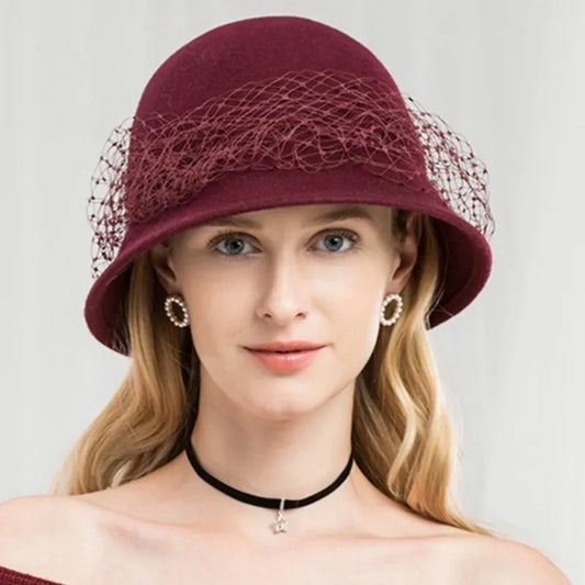 EE 5114 new winter hat for women British woolen gauze net celebrity banquet adult top hat