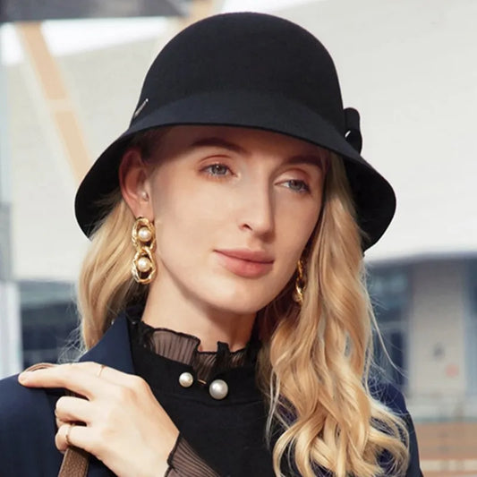 EE 5123  Autumn and Winter New Product British Wool Top Hat Elegant and Versatile Winter Celebrity Hat Girl