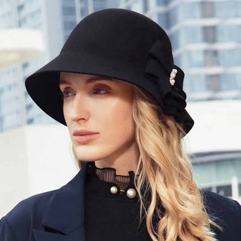 EE 5123  Autumn and Winter New Product British Wool Top Hat Elegant and Versatile Winter Celebrity Hat Girl