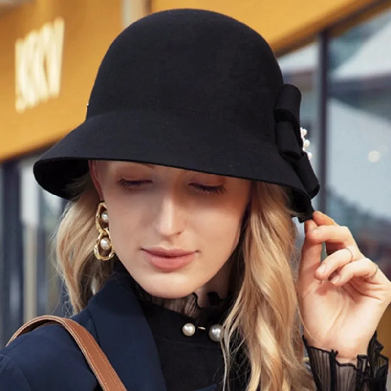 EE 5123  Autumn and Winter New Product British Wool Top Hat Elegant and Versatile Winter Celebrity Hat Girl