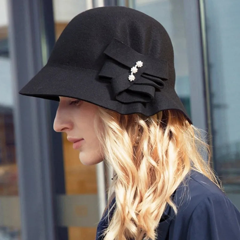 EE 5123  Autumn and Winter New Product British Wool Top Hat Elegant and Versatile Winter Celebrity Hat Girl