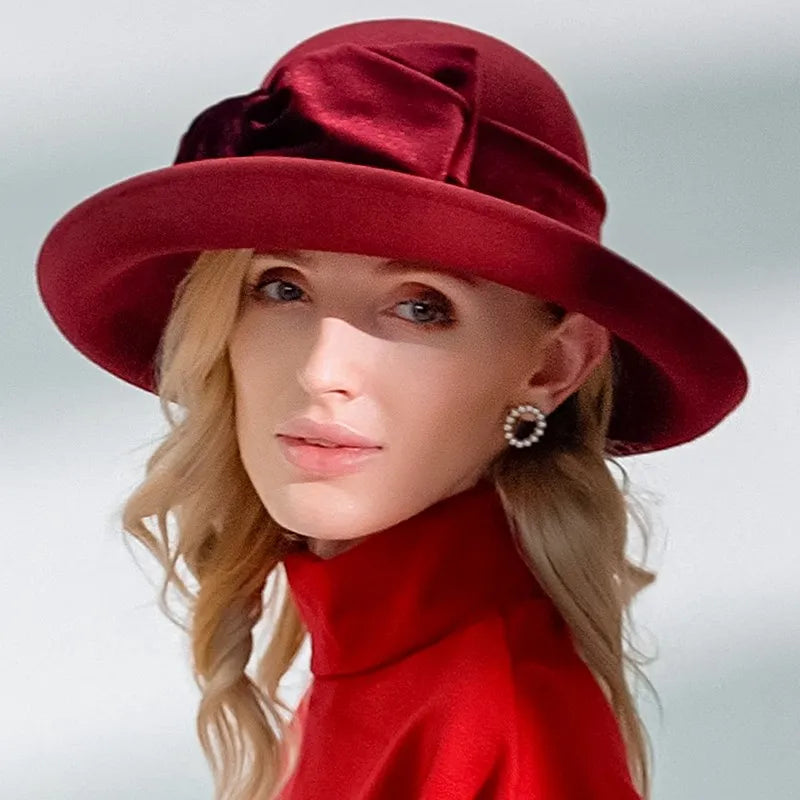 EE 5124 Autumn and Winter New Bow Elegant Wool Top Hat British Versatile Wool Women's Top Hat