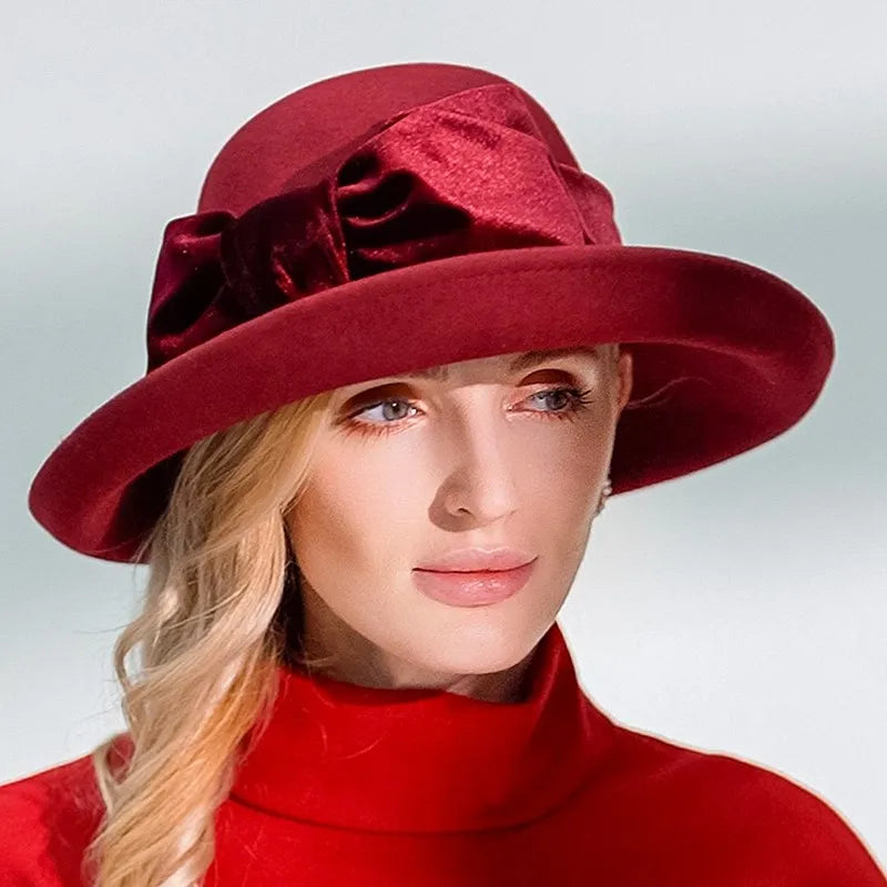 EE 5124 Autumn and Winter New Bow Elegant Wool Top Hat British Versatile Wool Women's Top Hat